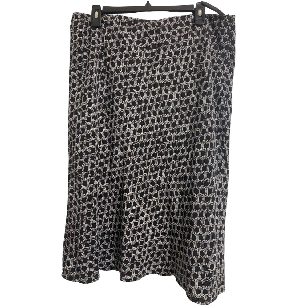 Talbots Pure Silk Black White Geometric Lattice Print Midi‎ Skirt 16